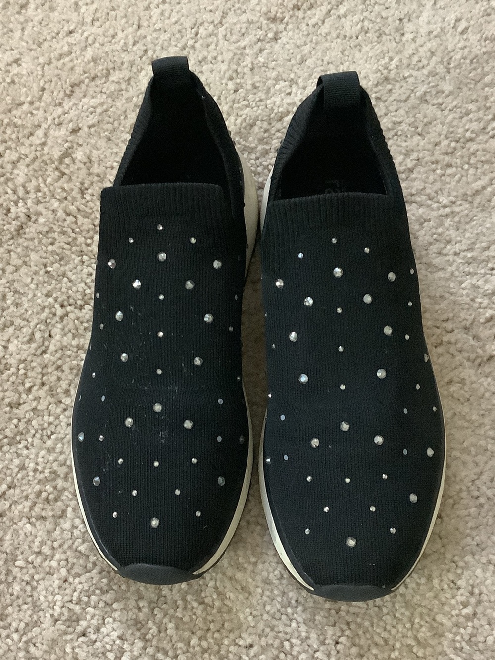 Nordstrom Slip-On Black Knit Sneakers with Crystal Accents